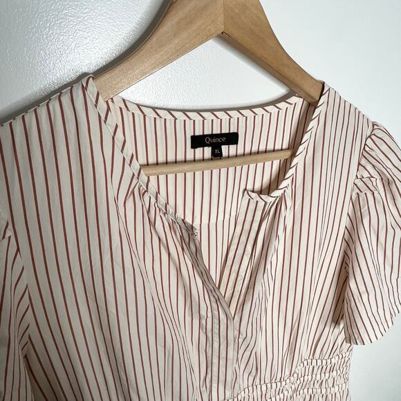 Quince Short Sleeve Tiered Cotton Maxi Dress Womens XL Terracotta Stripe Pockets - Picture 5 of 11